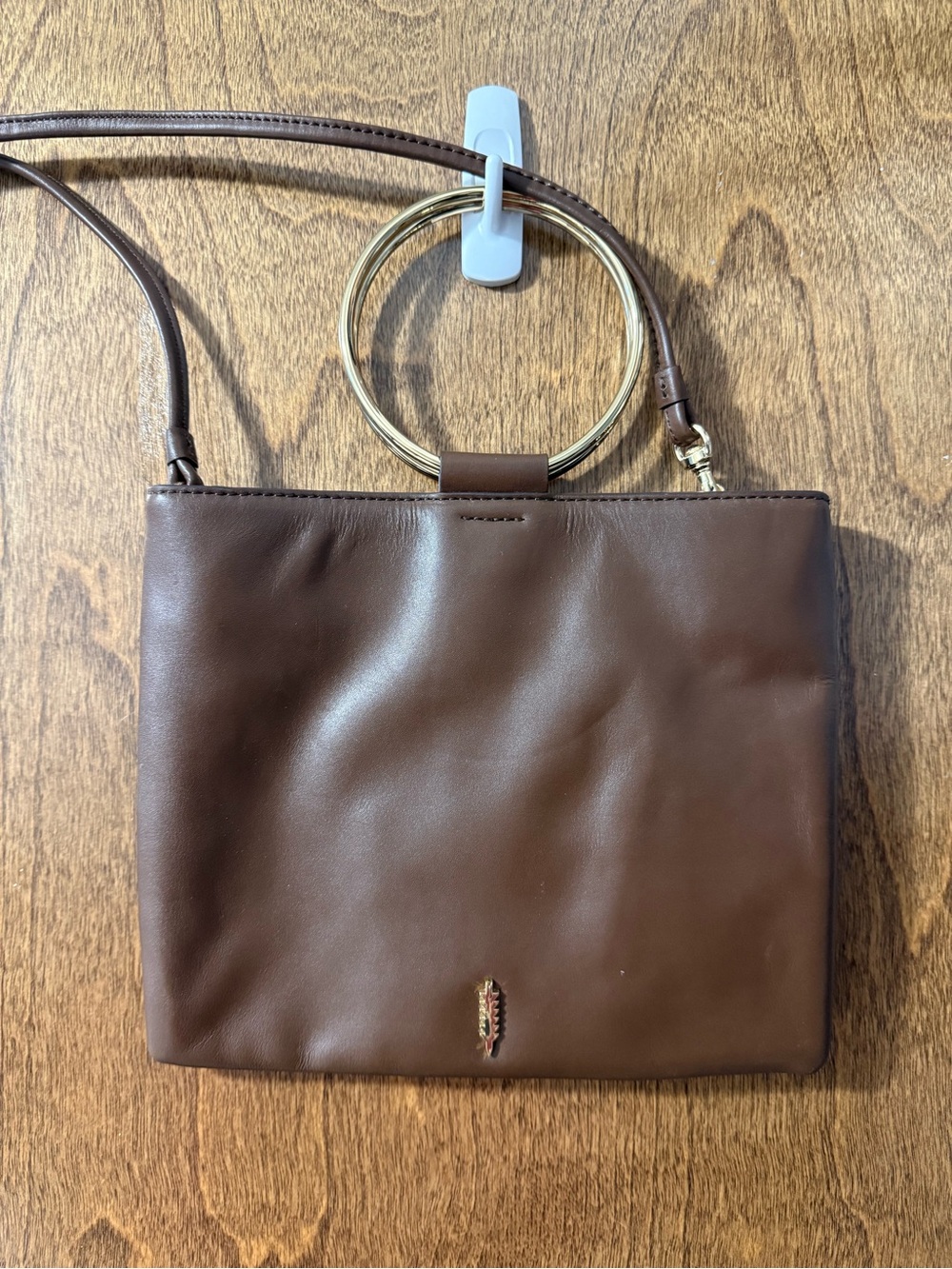 Thacker Brown Leather Crossbody Bag with Gold Ring Handle